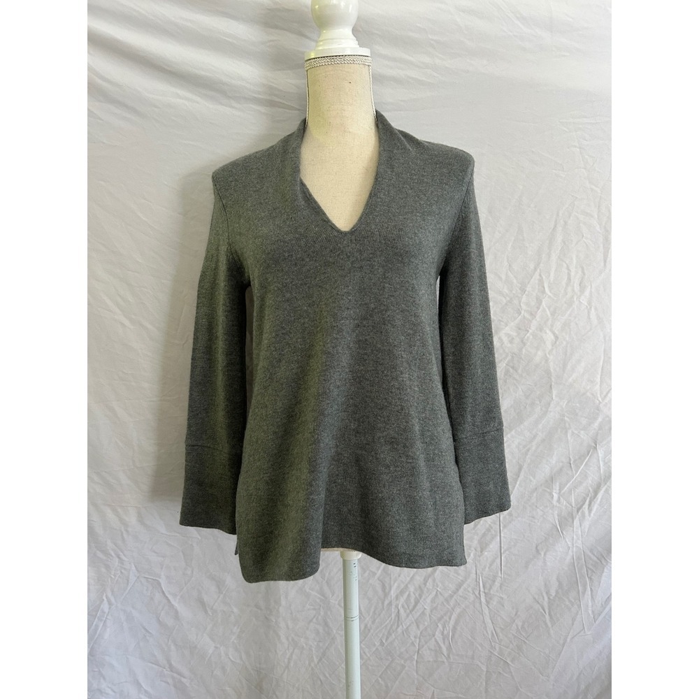ALLUDE Cashmere V Neck Long Sleeve Sweater Top Women's Size S Gray